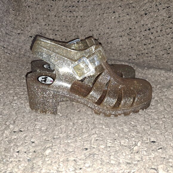 JUJU BABE-Heeled Jelly Sandals-Gold Glitter-UK 5-US 7-Near Mint - Picture 5 of 8